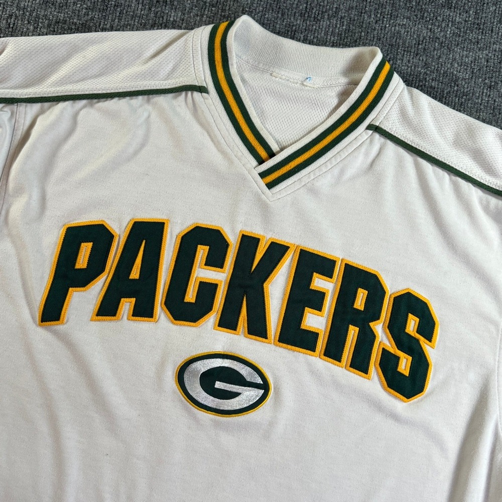 NFL‎ Green Bay Packers Jersey Shirt Mens XL White Long Sleeve Embroidered V-Neck